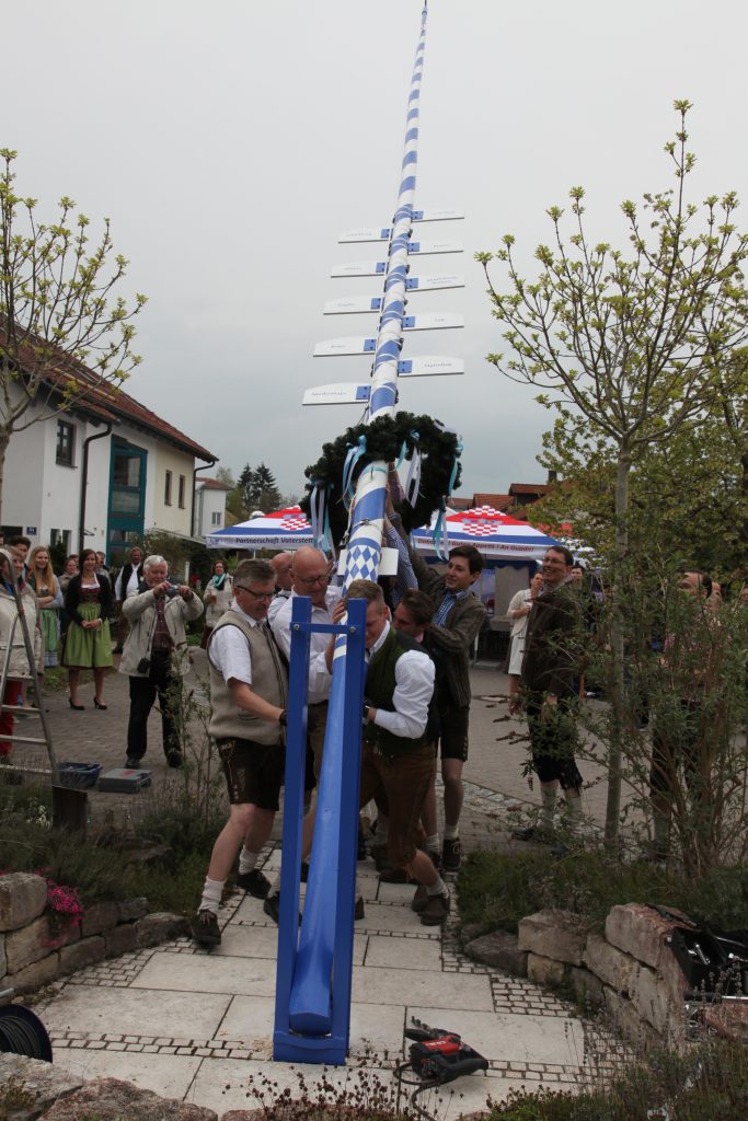 Gemeinsam Großes schaffen: Der neue Maibaum in der Vaterstettener Reitsberger-Siedlung. Bild: privat